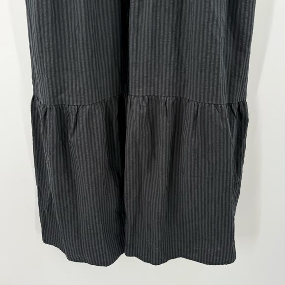 J. Jill Dress SZ Petite Medium Tiered Flounce Hem Midi Blk Gray Stripe Cotton - Picture 12 of 16